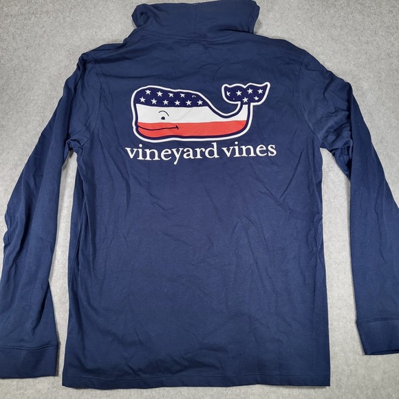 Vineyard Vines Long Sleeve Hoodie T-Shirt Mens Large Navy Flag Patriotic Whale - Picture 6 of 9
